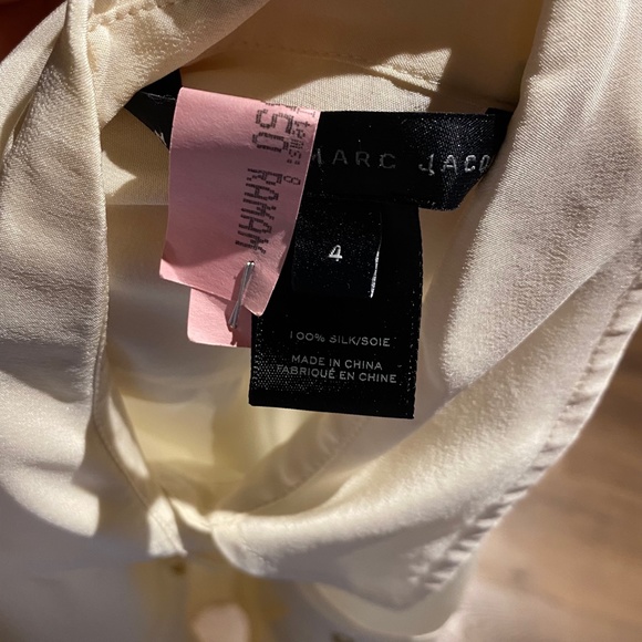 Marc by Marc Jacobs 100% Silk Blouse Canvas White Beige Cream Sz 4 S-M - Picture 13 of 13